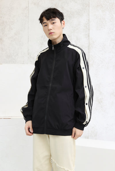 Retro Lightweight Track Jacket with Button Sleeves