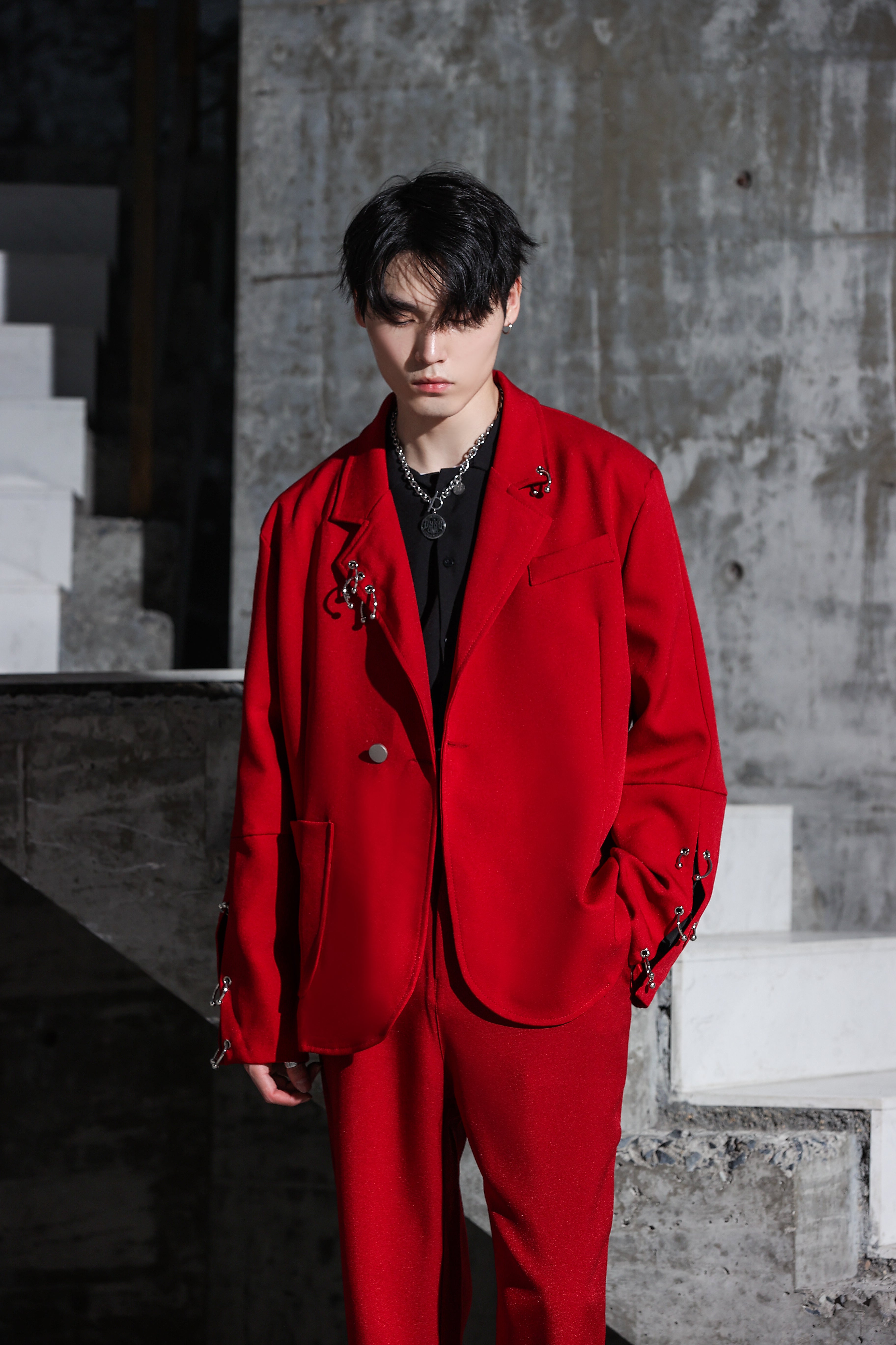 Oversized Suit Jacket with Rings and Wide Leg Pants Set