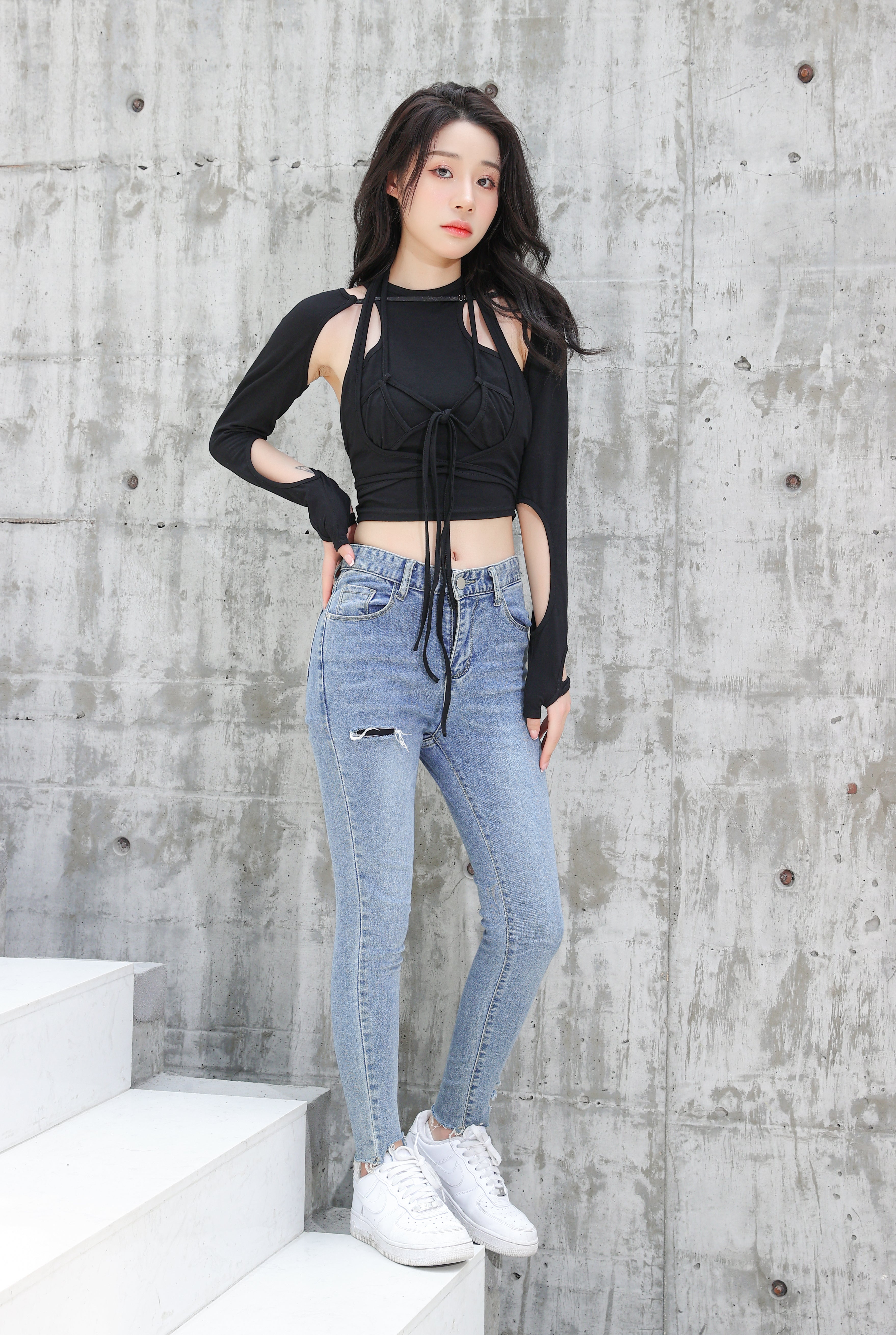 Tie-Up Detailed Crop Top with Cut-Outs - nightcity clothing