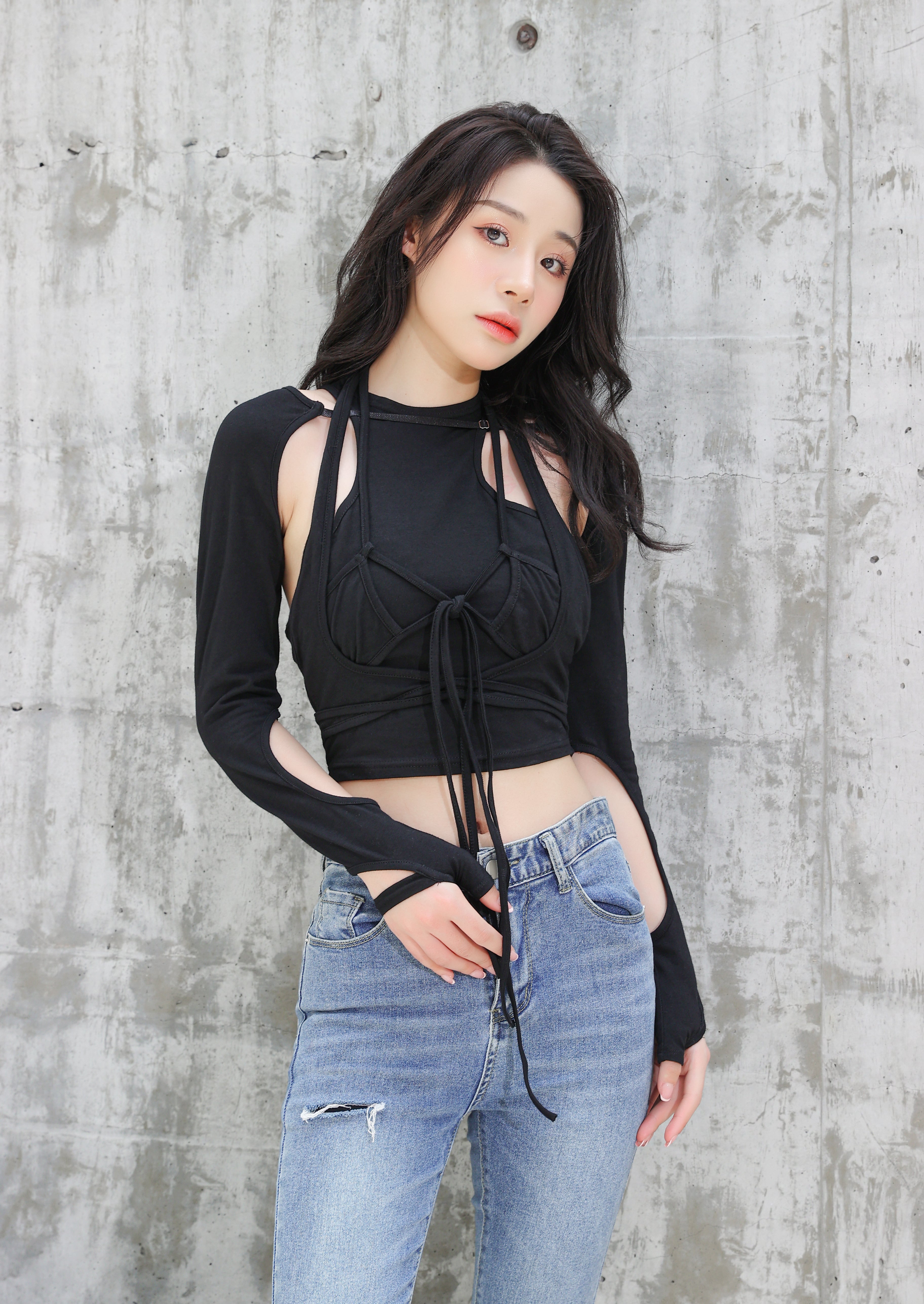 Tie-Up Detailed Crop Top with Cut-Outs - nightcity clothing