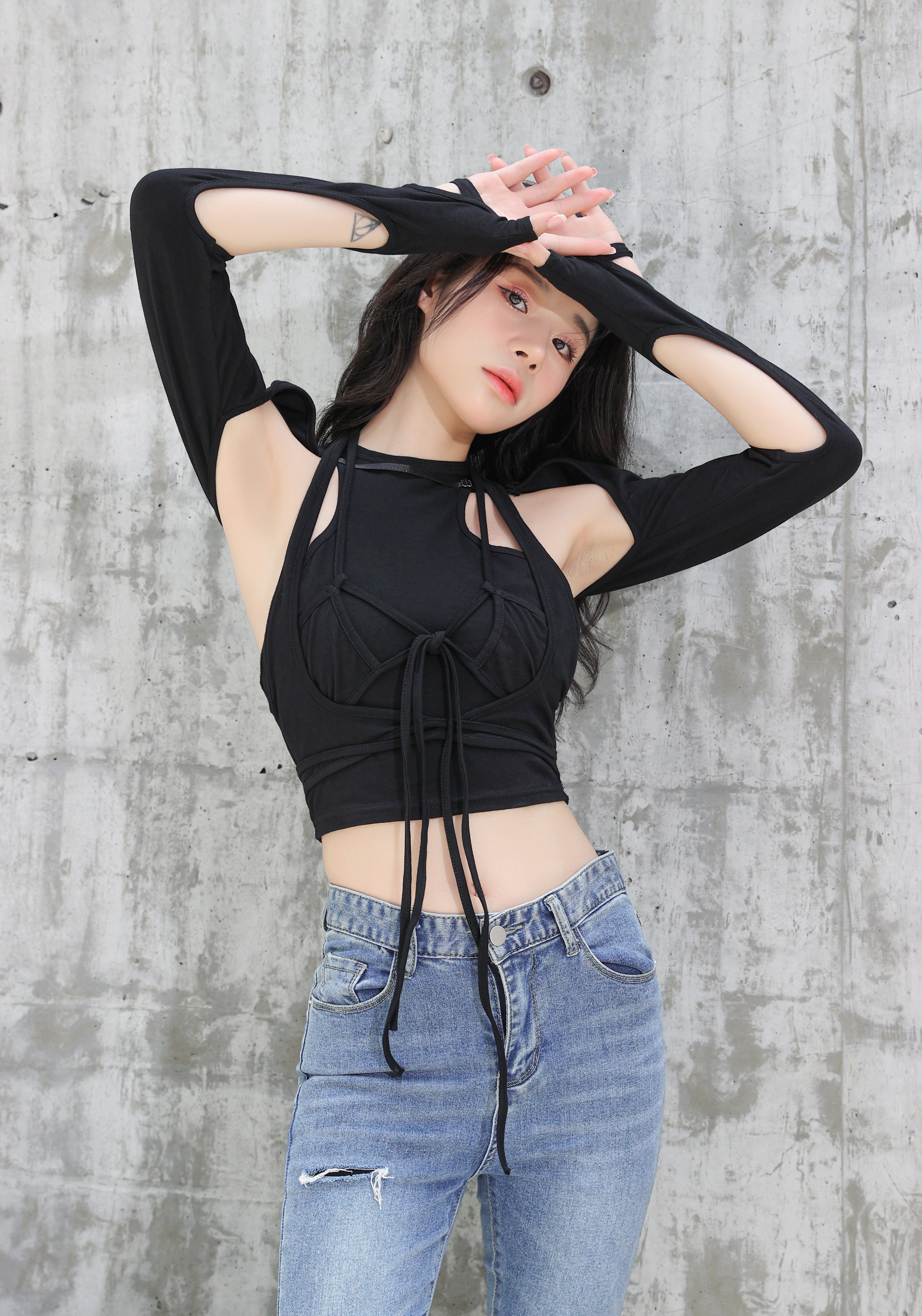 Tie-Up Detailed Crop Top with Cut-Outs - nightcity clothing