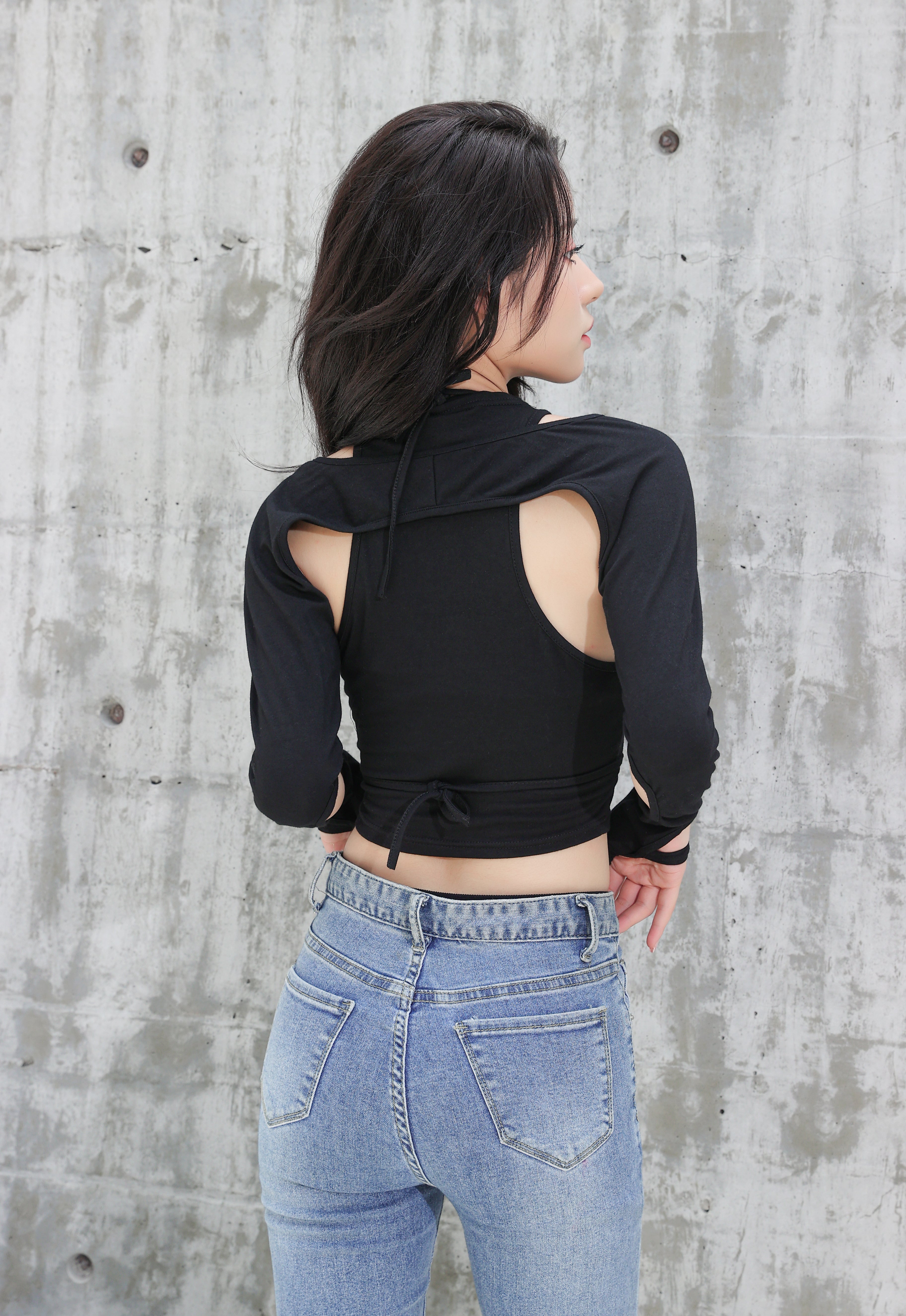 Tie-Up Detailed Crop Top with Cut-Outs - nightcity clothing