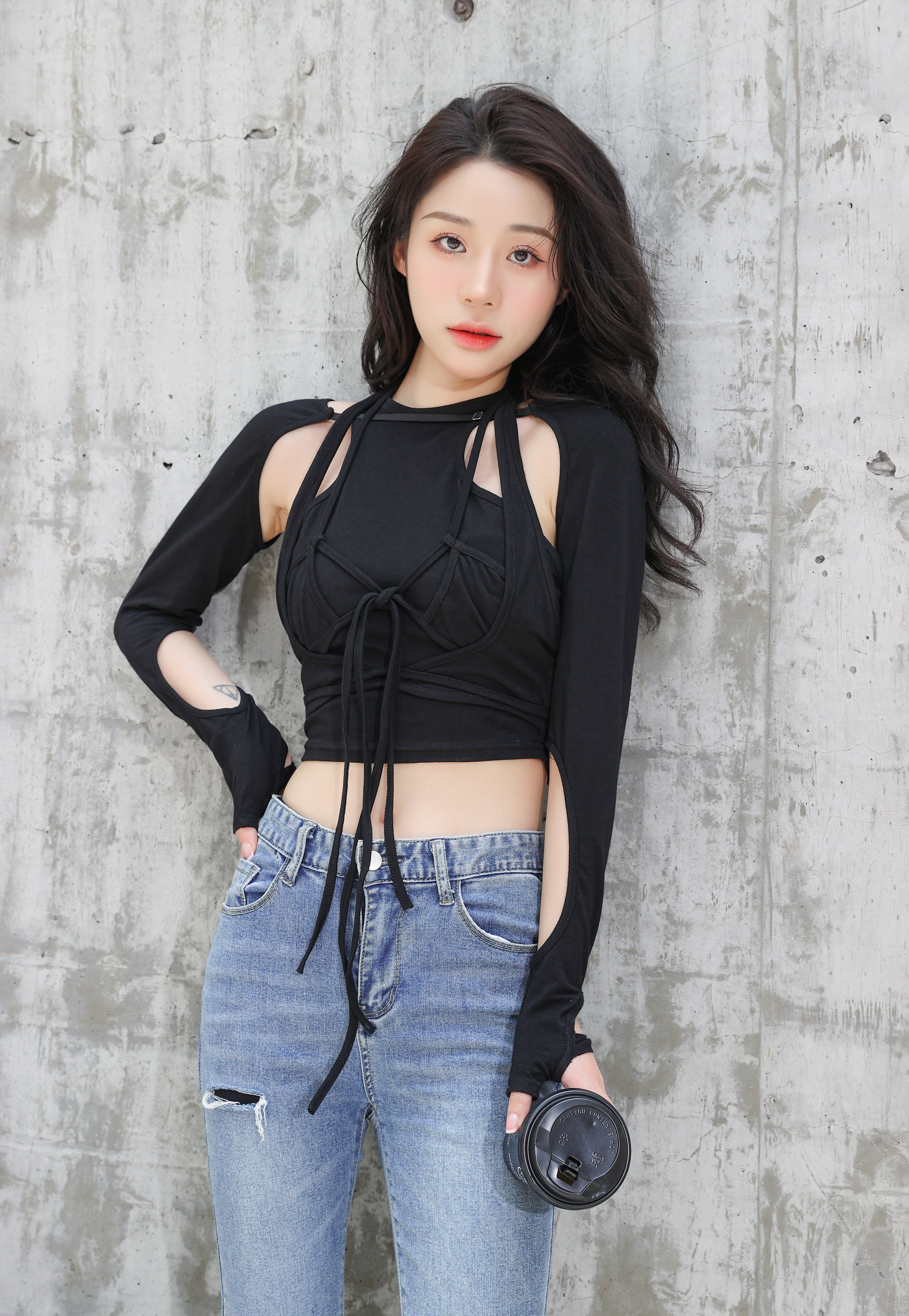 Tie-Up Detailed Crop Top with Cut-Outs - nightcity clothing