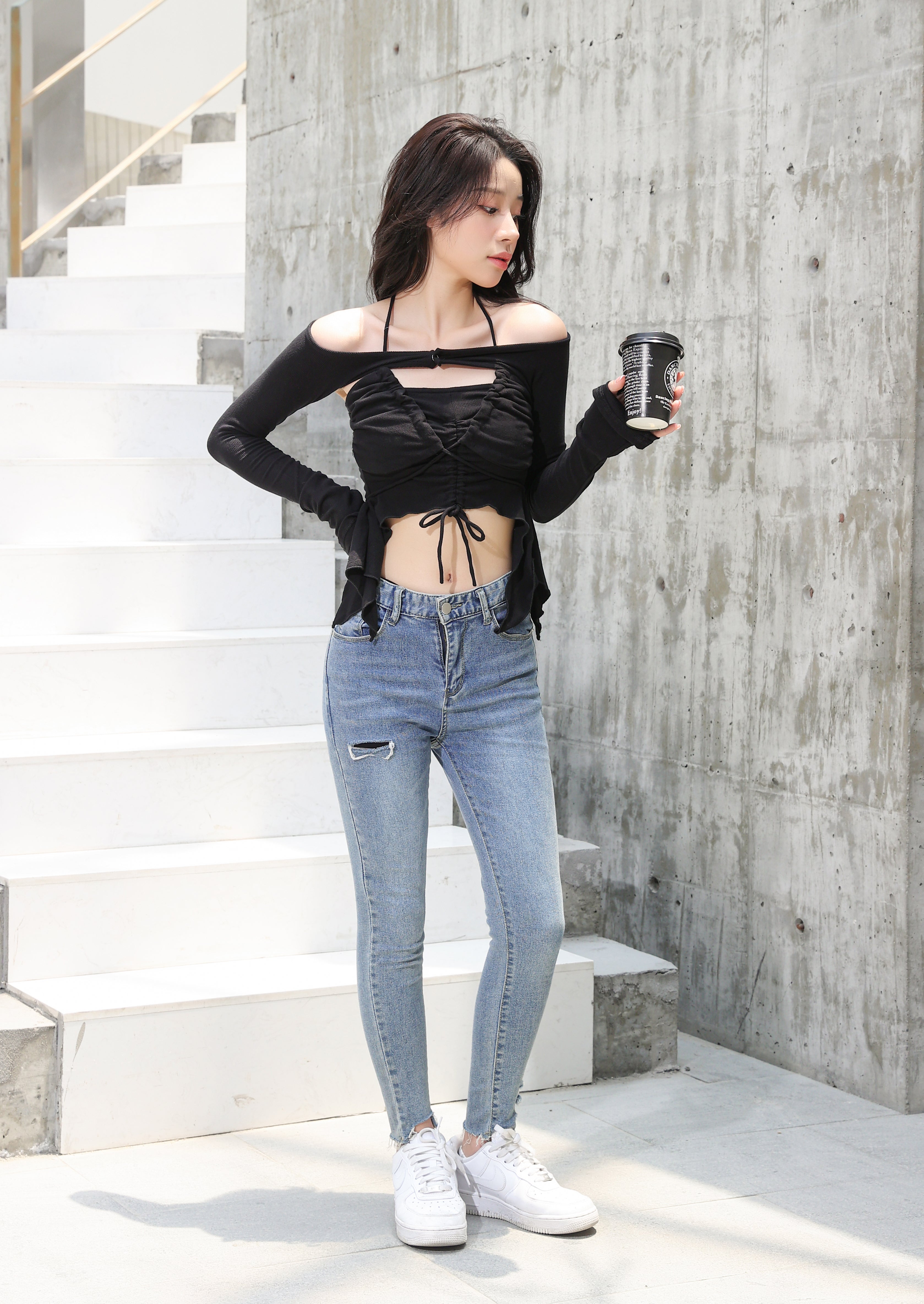 Off Shoulder Shrug Warmer and Ruched Halter Layered Crop Top - nightcity clothing