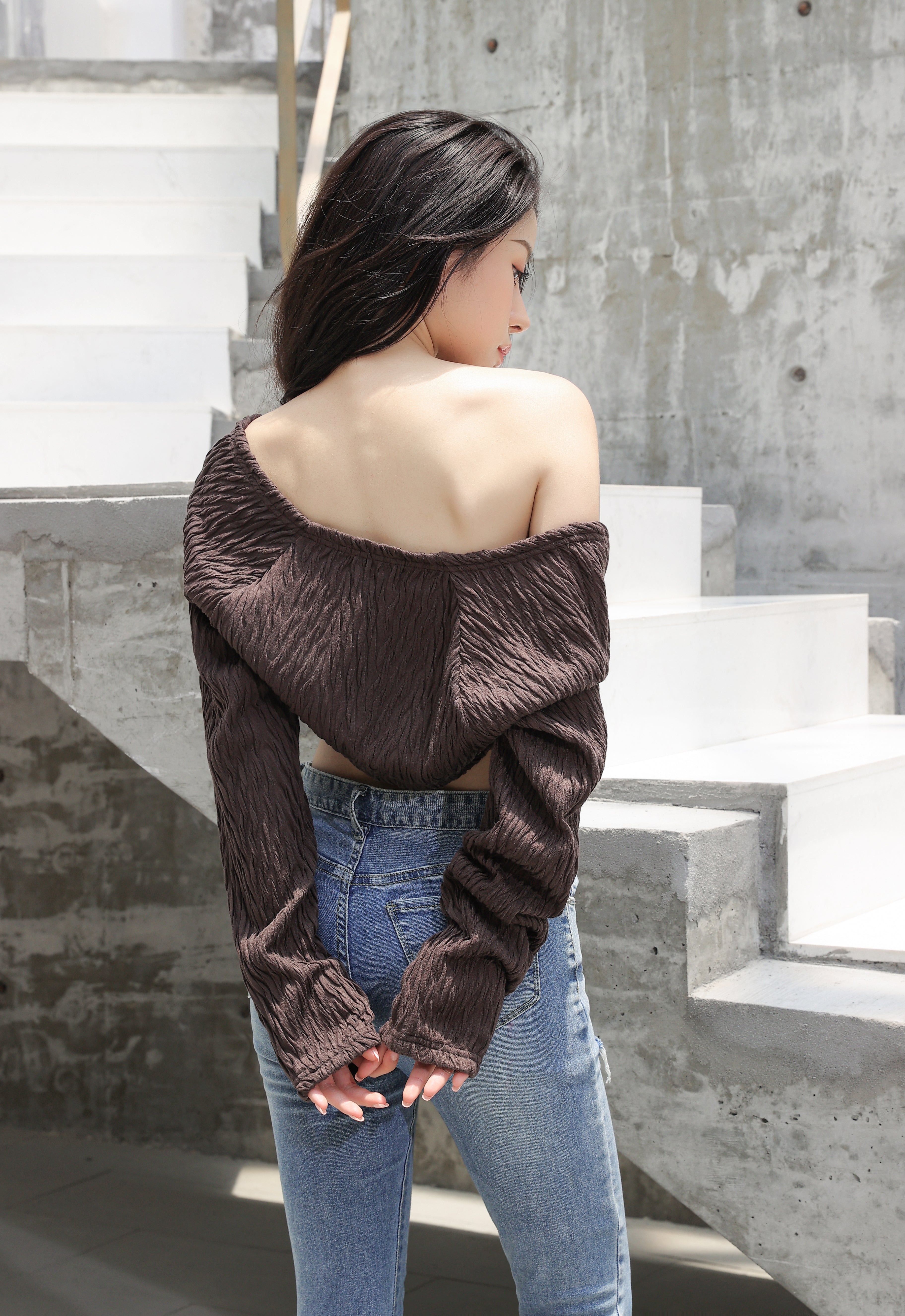 Textured Chain-Linked Shrug and Tie-Dye Crop Top Two-Piece Set - nightcity clothing