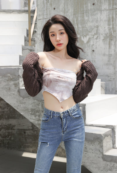 Textured Chain-Linked Shrug and Tie-Dye Crop Top