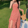 Houndstooth Pattern Double Front Slit Maxi Dress - nightcity clothing