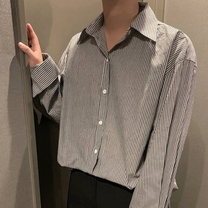 Oversized Striped Button Shirt - nightcity clothing