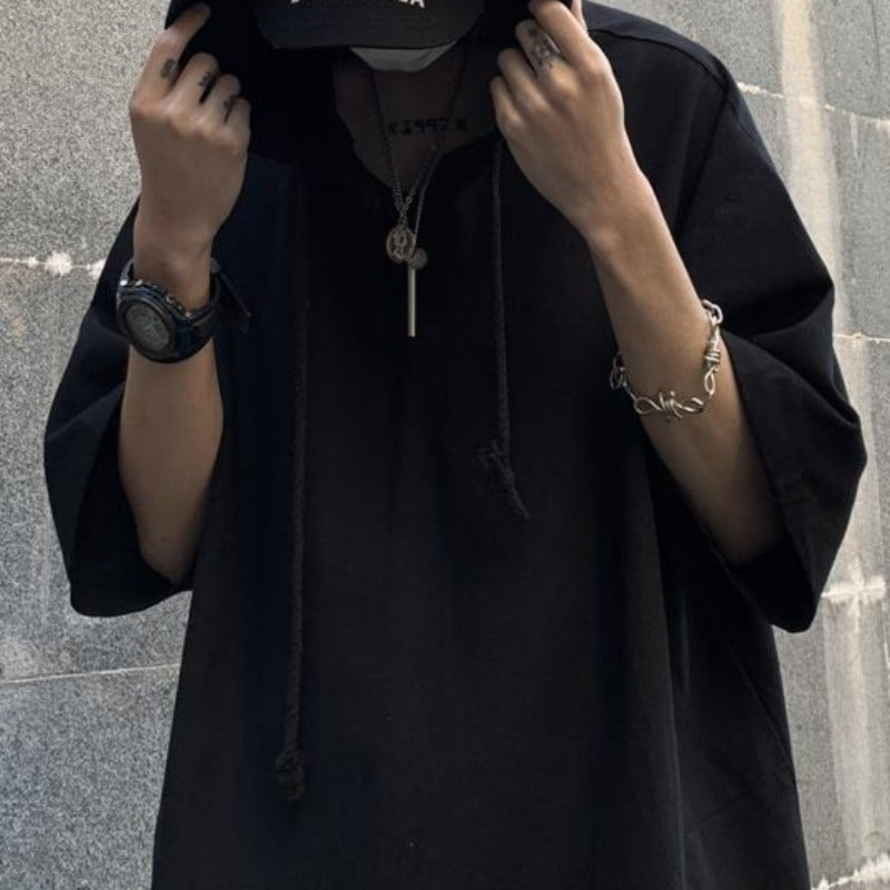 Oversized Hooded Drawstring Tee - nightcity clothing