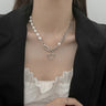 Mock Pearl and Hollow Heart Pendant Chain Necklace - nightcity clothing