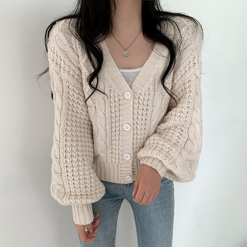 Textured Knit Cropped Cardigan - nightcity clothing