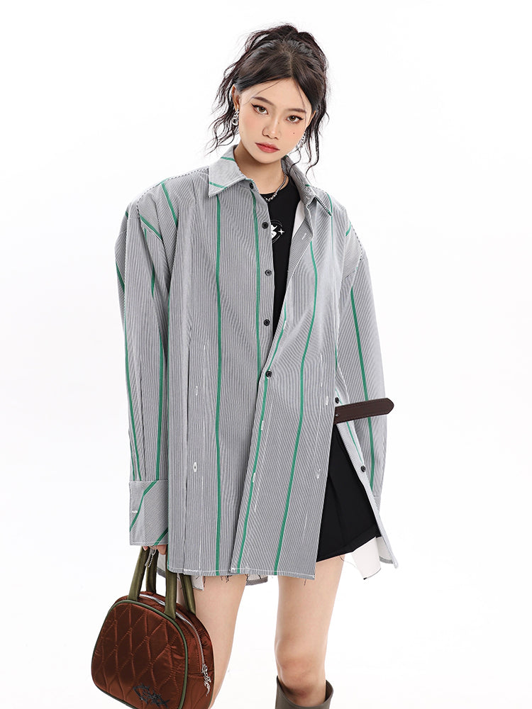 Pinstripe Button Shirt with Shoulder Pads