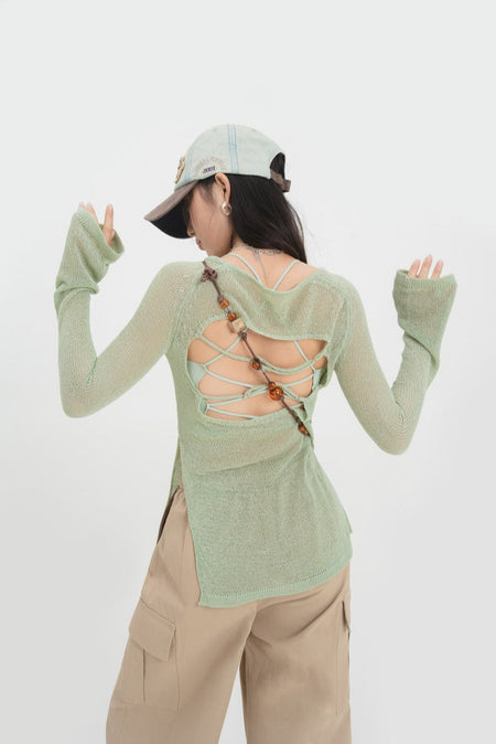 Criss-cross Drawstring Cami and Side Slit Knit Top - nightcity clothing