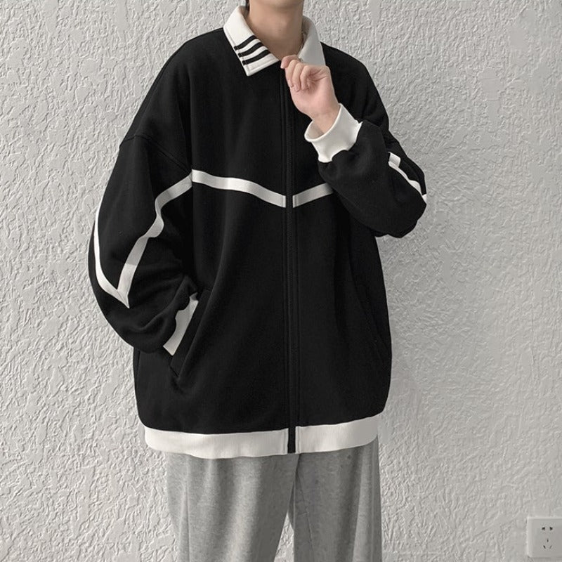 Asymmetric Collar Stripe Track Jacket - nightcity clothing