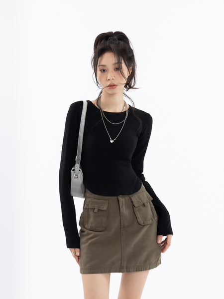 Skinny Cropped Long Sleeve Top - nightcity clothing