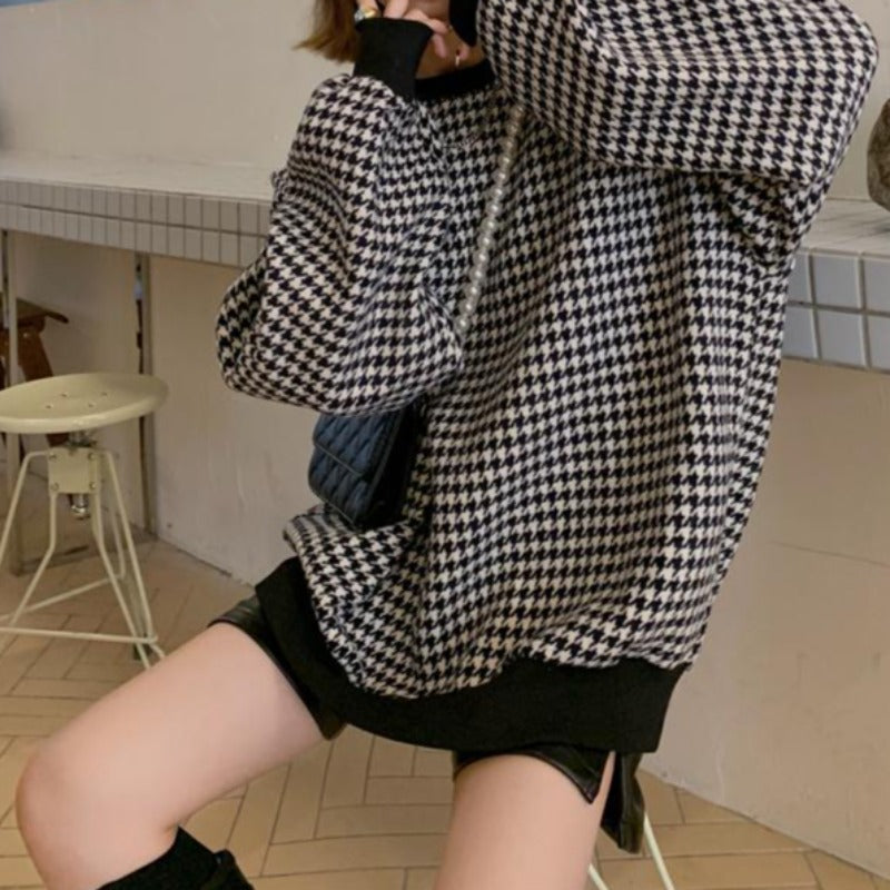 Oversized Houndstooth Pullover - nightcity clothing