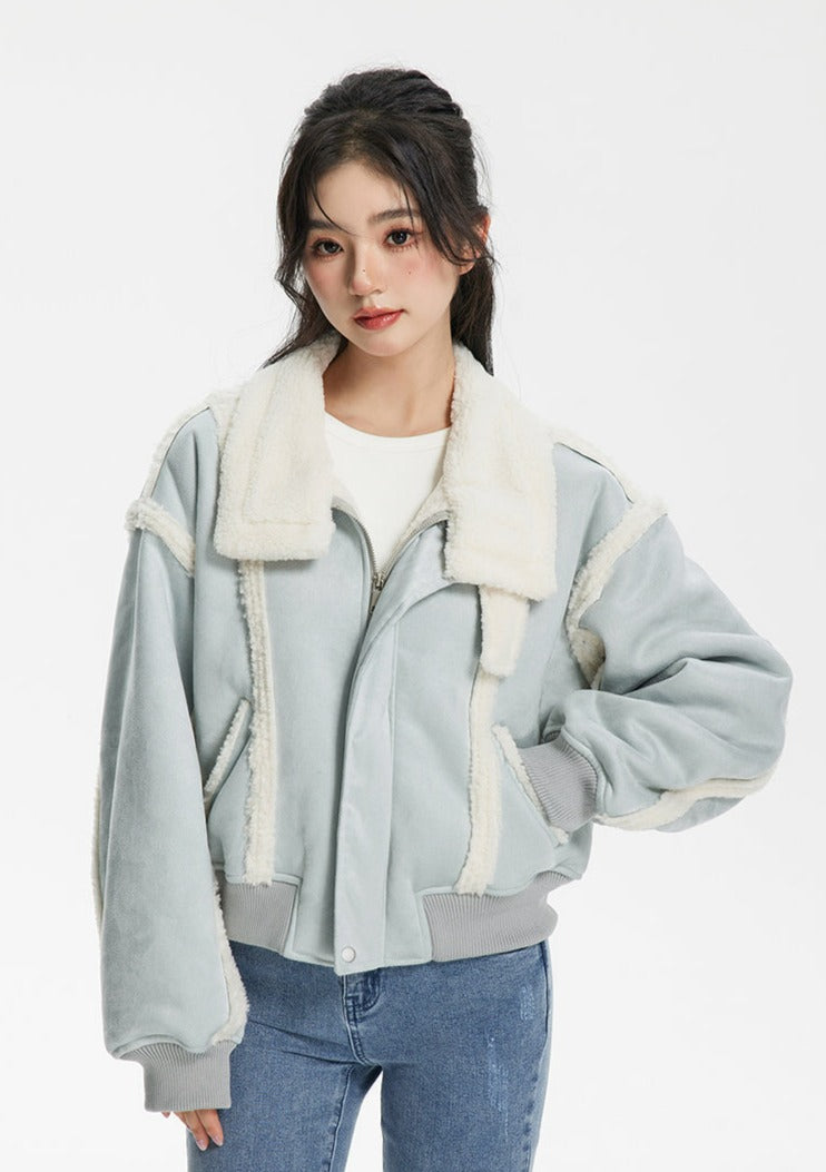 Shearling High Neck Cropped Jacket