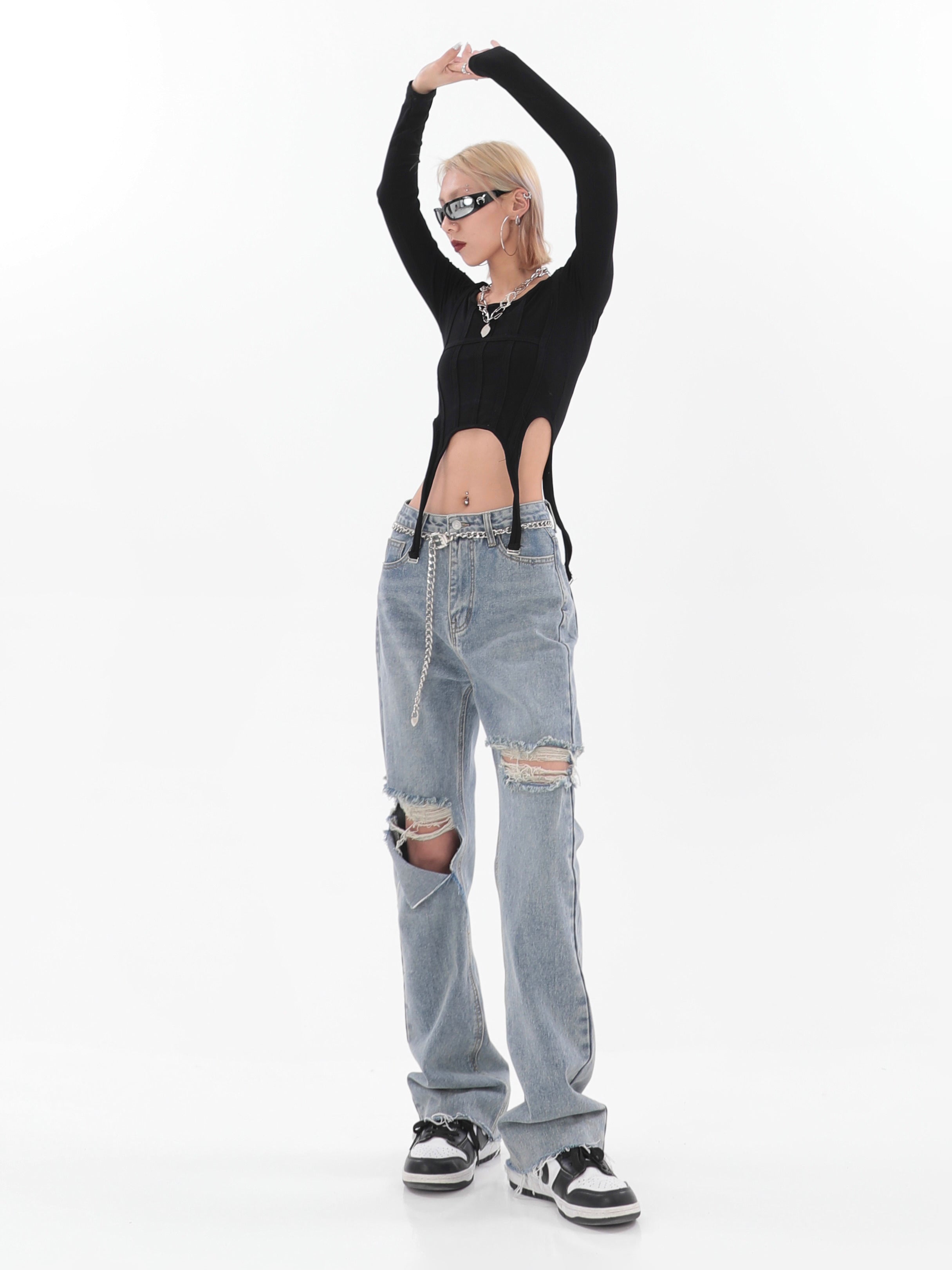 Fold-Over Waist Jeans – nightcity clothing
