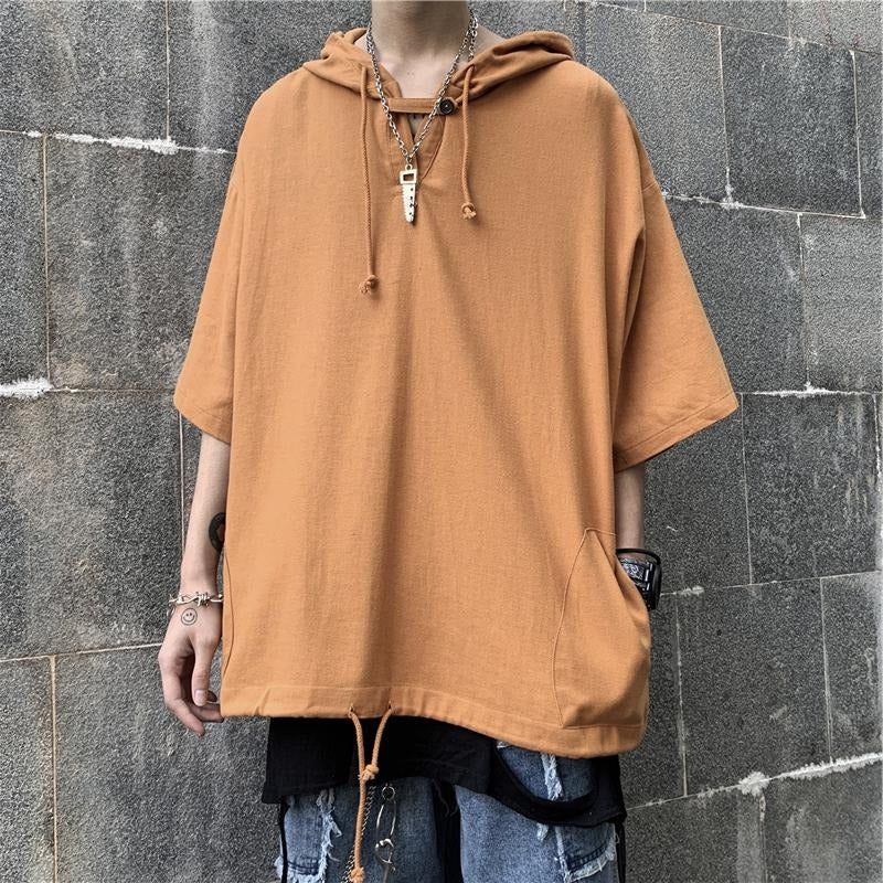 Oversized Hooded Drawstring Tee - nightcity clothing