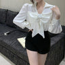 Petal Bow Puff Sleeve Blouse - nightcity clothing