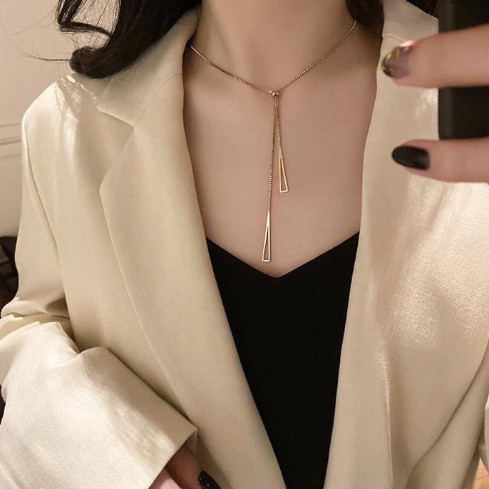 Chain Necklace with Double Triangle Pendant - nightcity clothing