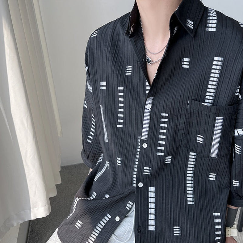 Oversized Abstract Print Crimped Button Shirt - nightcity clothing