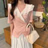 Textured Overlay Doll Collar Ruffle Blouse - nightcity clothing