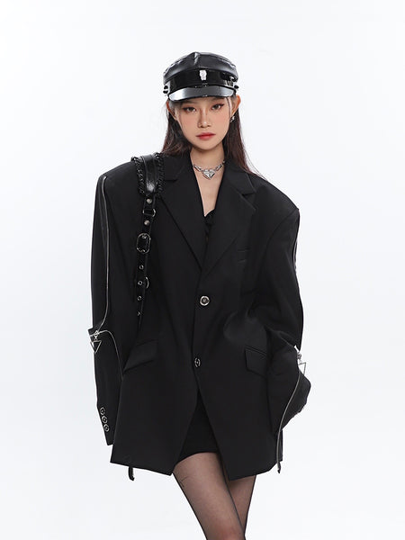 Sleeve Zip Blazer with Shoulder Pads