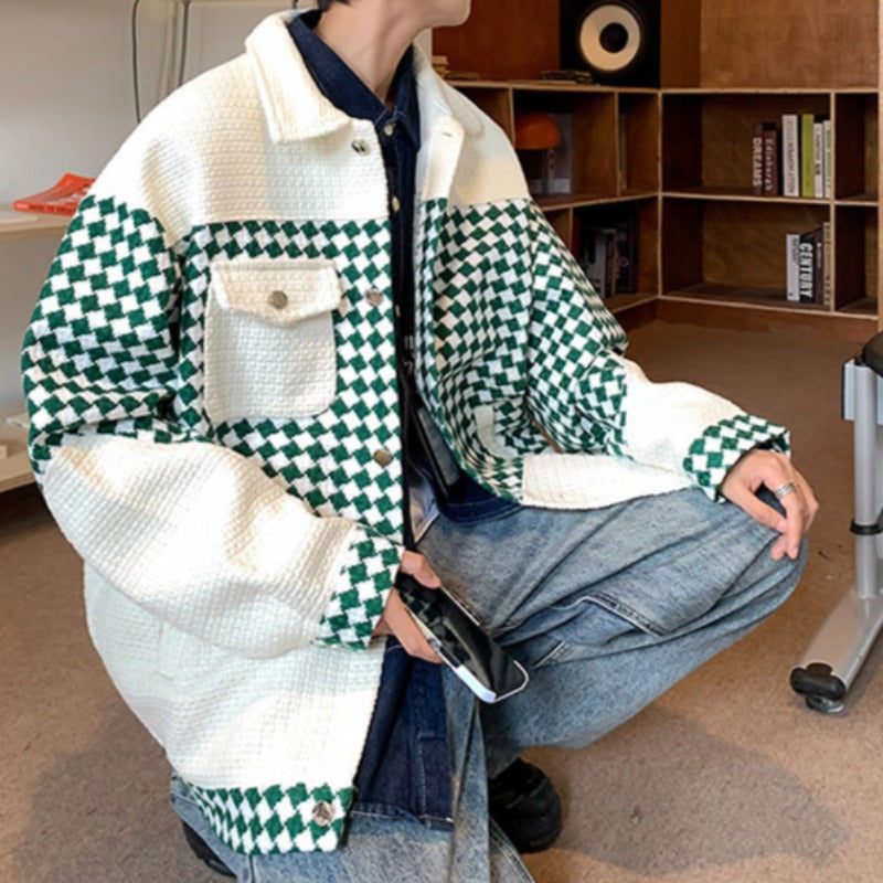 Color Block Checkerboard Textured Jacket - nightcity clothing