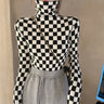 Slim High Neck Checkerboard Long Sleeve Top - nightcity clothing