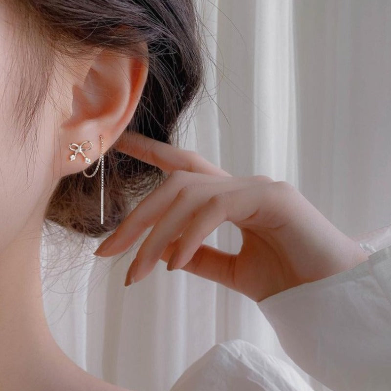 Drop Earrings with Ribbon Stud - nightcity clothing