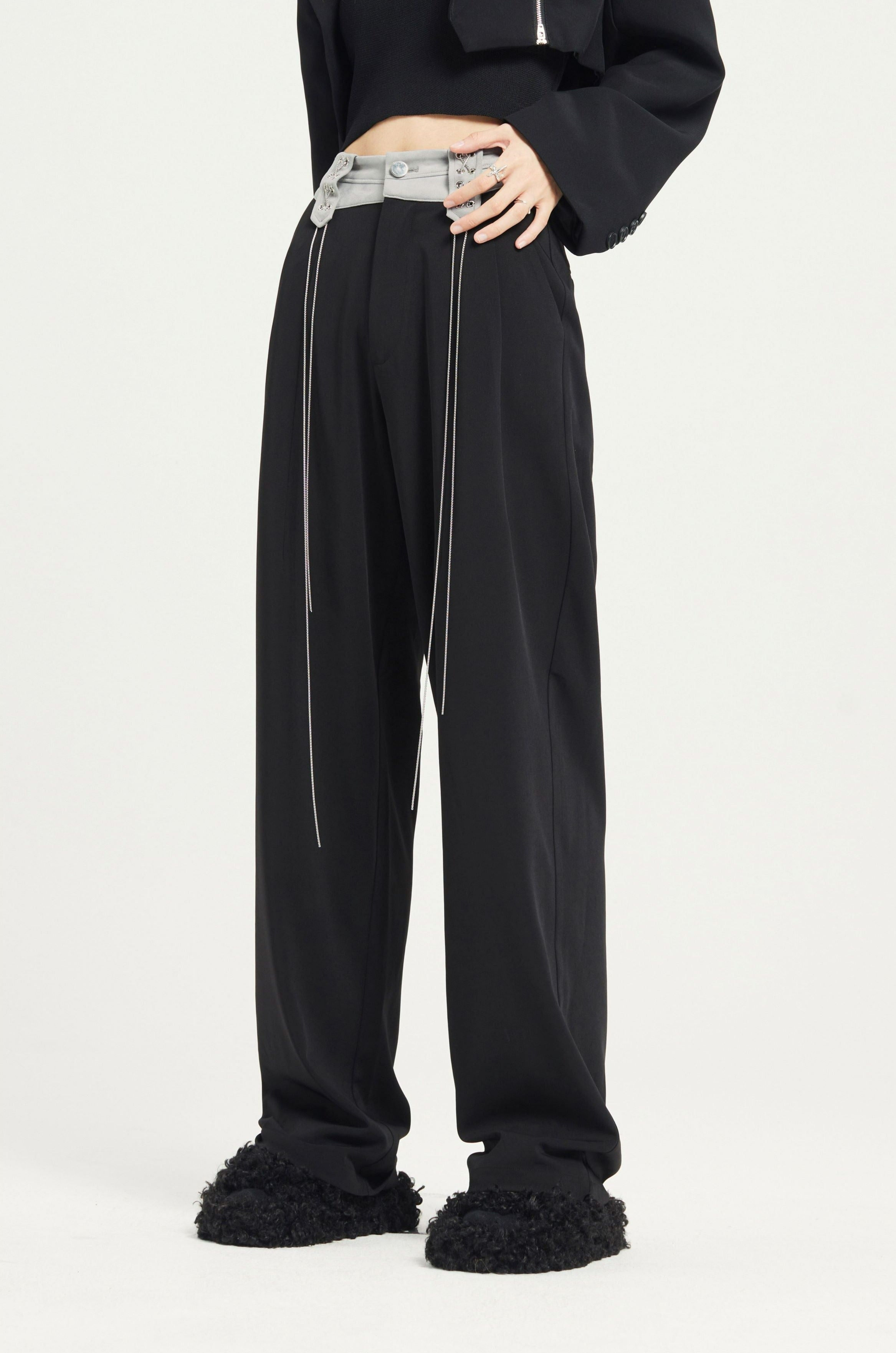 Contrast Waist Straight Fit Pants