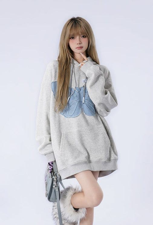 Oversized Butterfly Patchwork Hoodie