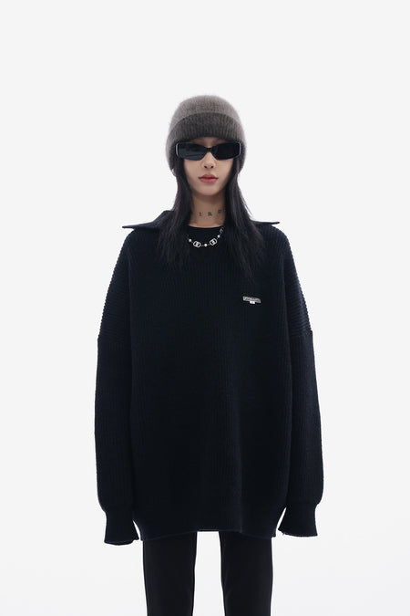Oversized Collared Knit Pullover