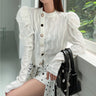 Wave Textured Puff Shoulder Button Top - nightcity clothing