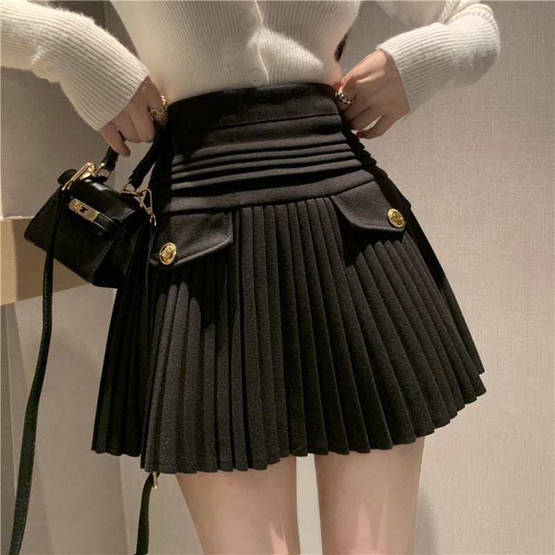 Mock Double Pocket Pleated Mini Skirt - nightcity clothing