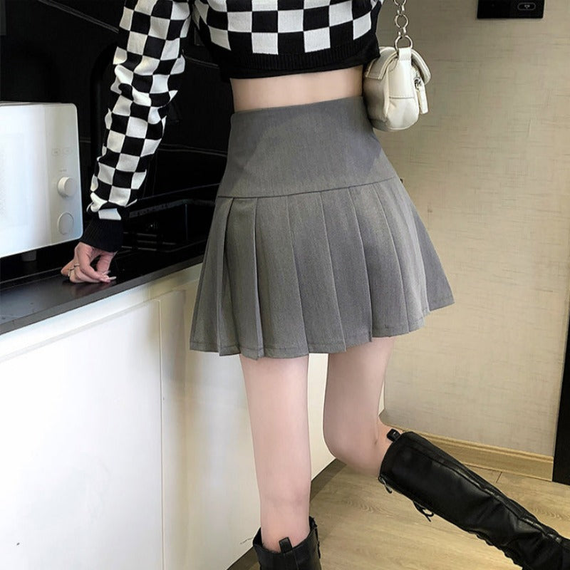 Asymmetric Waist Fold Pleated Mini Skirt