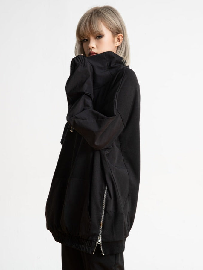 High Collar Side Zip Oversized Pullover