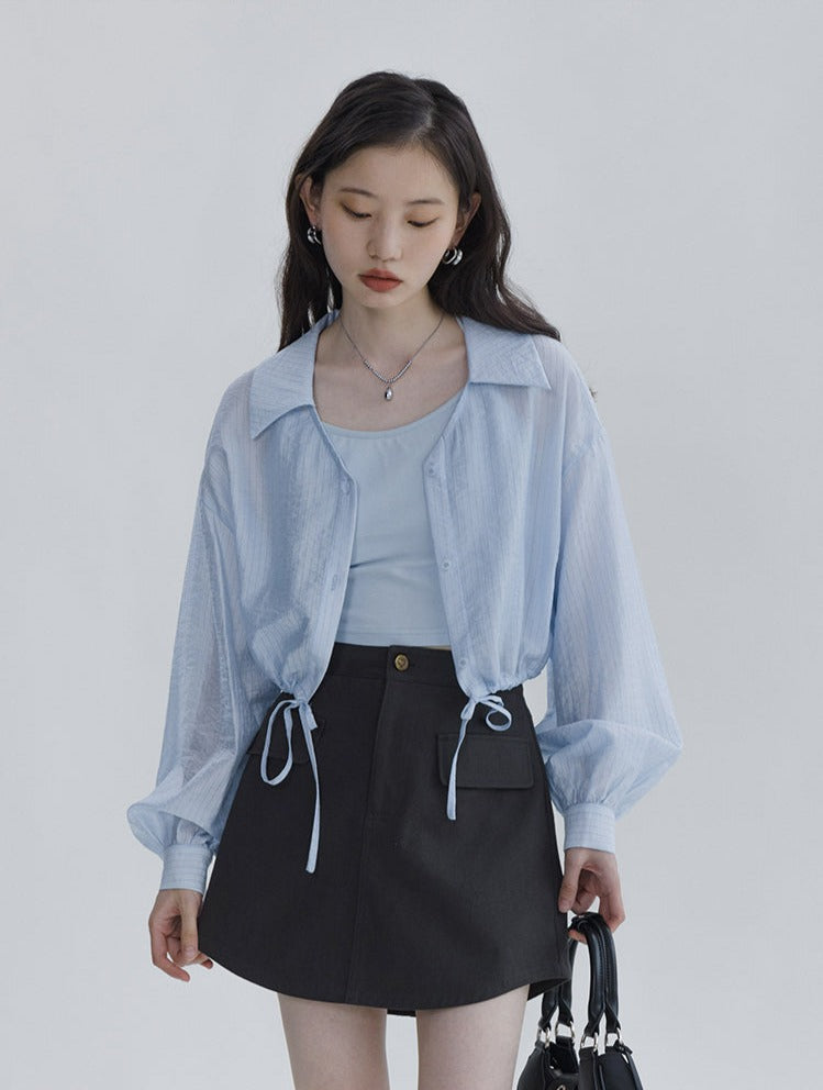 Tie-Hem Cropped Button Shirt