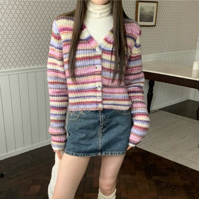 Stripe Cropped Knit Cardigan