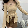 Halter Neck Ruched Top and Corduroy Pleated Mini Skirt Two-Piece Set - nightcity clothing