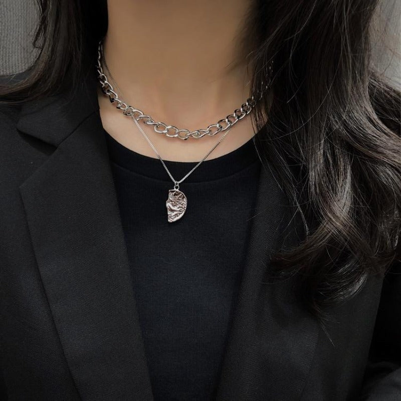 Multi-Layer Necklace with Partial Coin Pendant - nightcity clothing