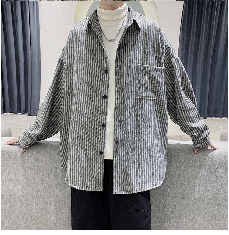 Oversized Narrow Striped Button Overshirt - nightcity clothing