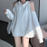 Cold Shoulder Chain Drawstring Lightweight Hoodie Dress - nightcity clothing