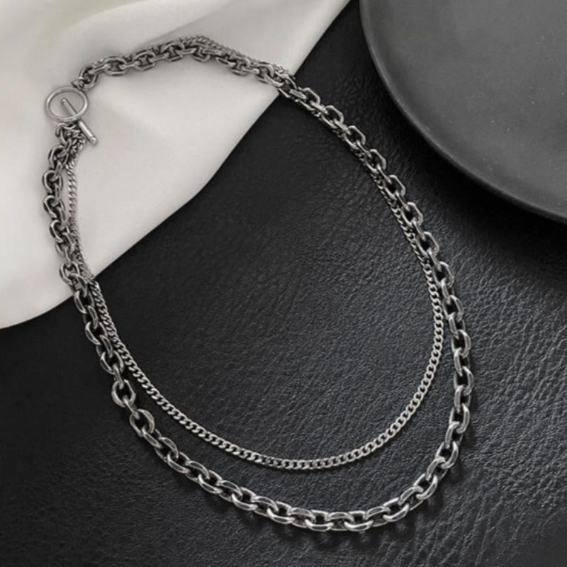 Narrow Layered T-Bar Chain Necklace - nightcity clothing