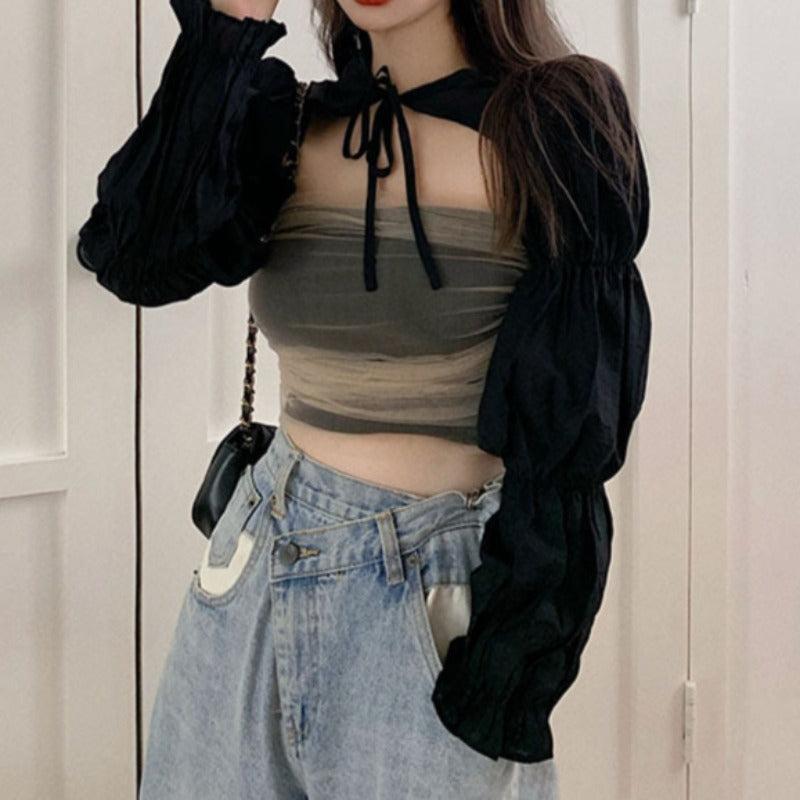 Puff Bell Sleeve Shrug and Crop Tube Top Two-Piece Set - nightcity clothing