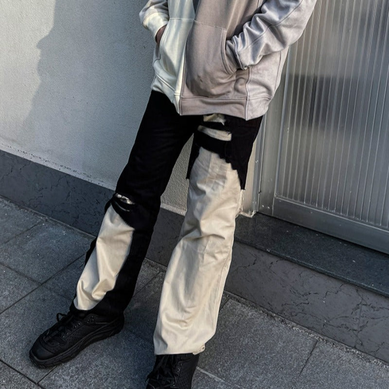 Distressed Patchwork Straight Fit Pants