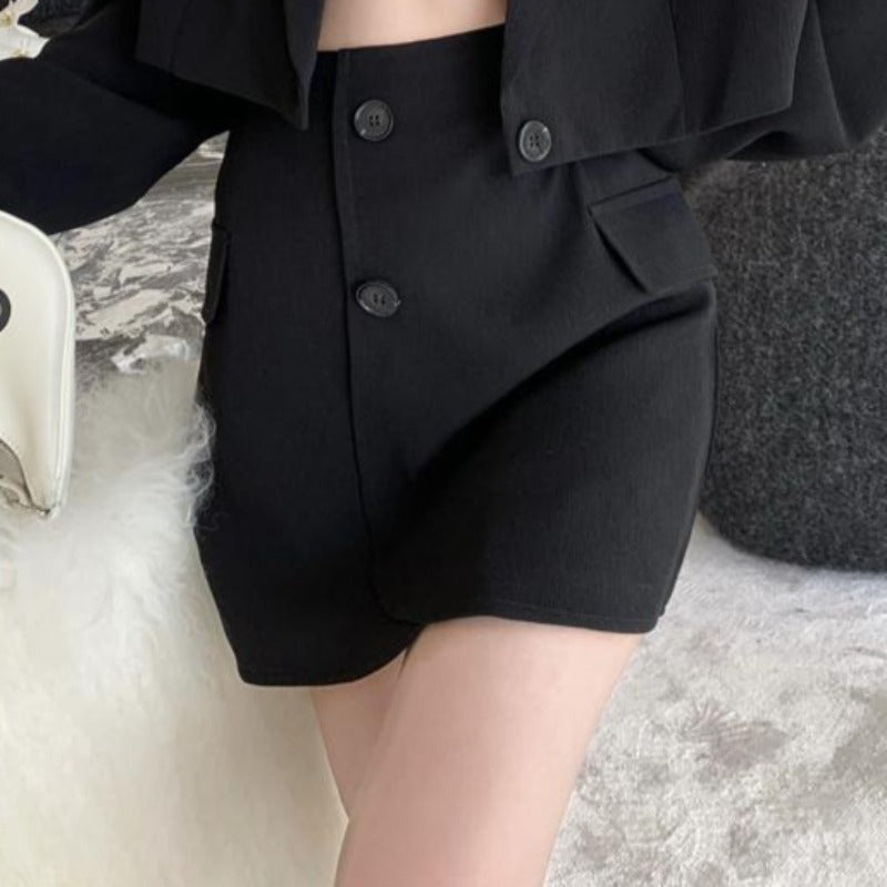 Boxy Cropped Blazer and Split-Blazer Mini Skirt Two-Piece Set - nightcity clothing