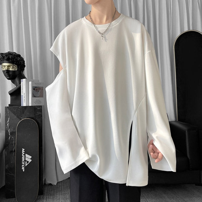 Asymmetric Shoulder and Sleeve Cutout Shirt - nightcity clothing