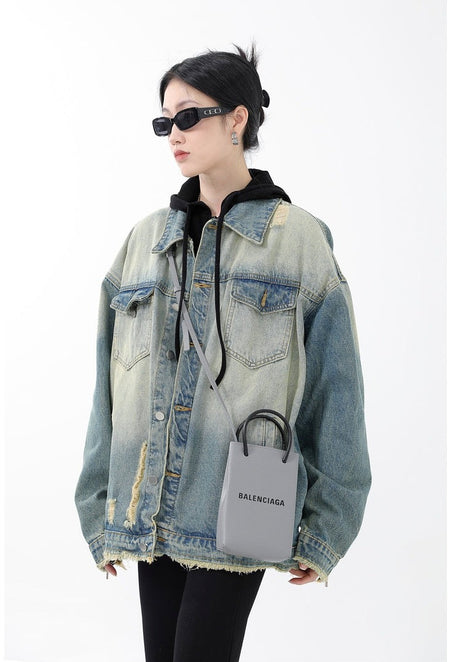 Oversized Distressed Denim Jacket - nightcity clothing